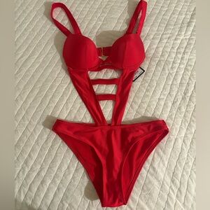 Red Strappy One-Piece Swimsuit